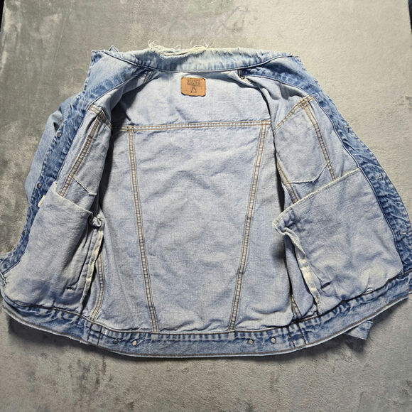 GAP Distressed Denim Jean Jacket Men's medium Blue Long Sleeve Vintage USA - Picture 10 of 13